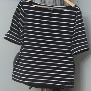 Ralph Lauren Navy and White Striped Short Sleeve Top